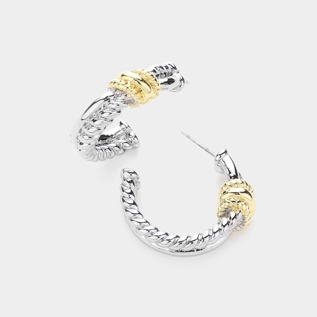 14 Kt Gold Plated Two Tone Textured Hoop